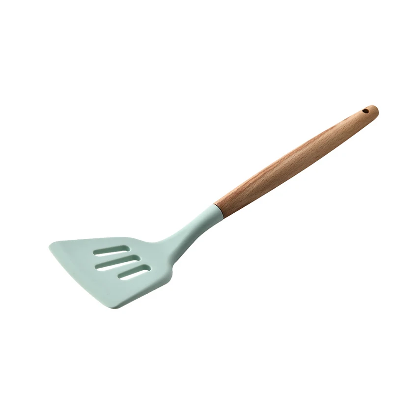 Silicone Kitchen Cooking Utensils Set with Wooden Handles Non-Stick Spatula and Shovel Kitchen Accessories: Dark Khaki