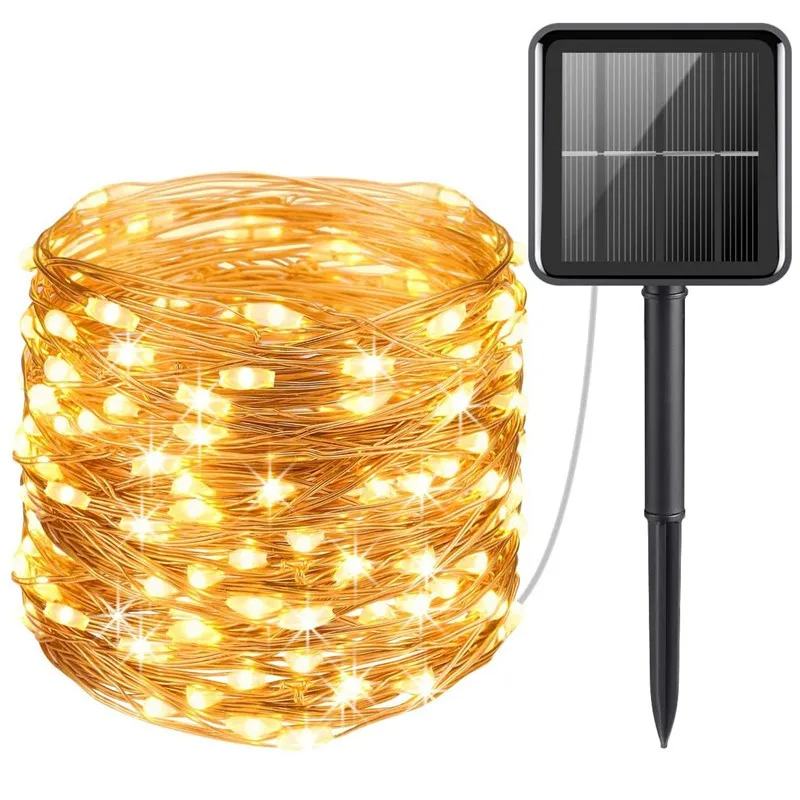 Solar String Fairy Lights 12M 100LED / 22M 200 LED Waterdichte buitenslinger Zonne-energie Lamp Kerstmis voor tuindecoratie: orange / 6-10W