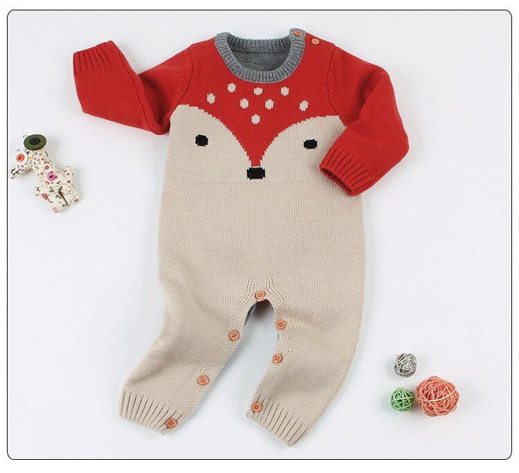 Vêtements tricotés pour bébés et -né | Barboteuse, en coton, imprimé renard, manches longues, combinaison pour garçons et filles, printemps