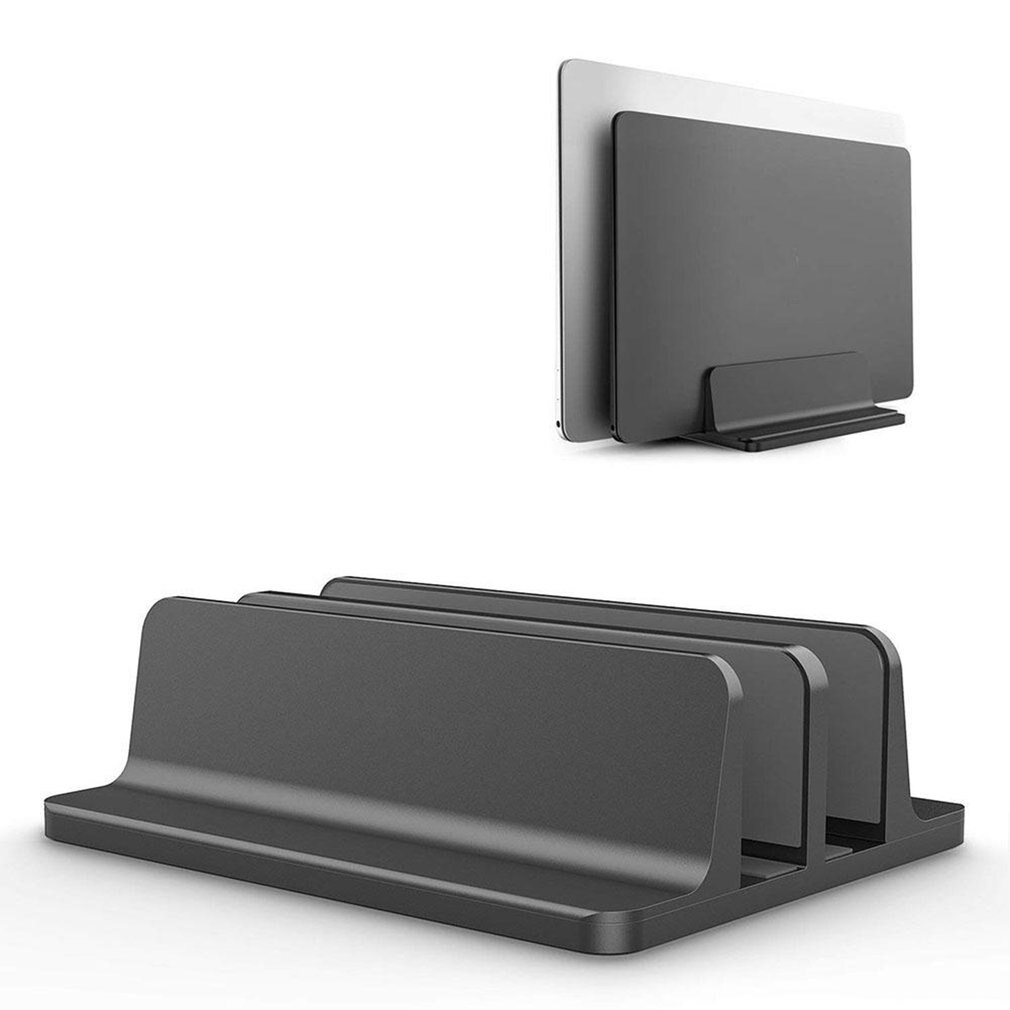 Durable Vertical Laptop Stand For Macbook Air Pro Desktop Double Desktop Stand Holder With Adjustable Dock: Black