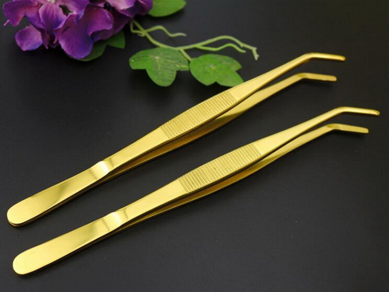Pinzas de barra larga chapadas en oro de , pinzas decorativas para cóctel, soporte de herramientas, pinzas de hielo