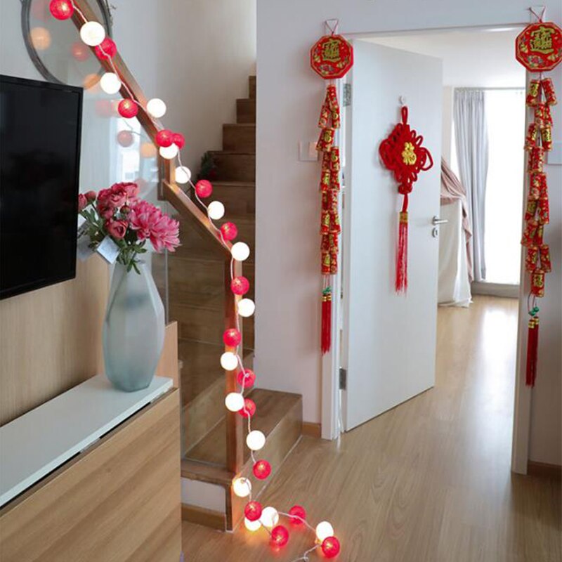 Led bomuldskugle lyssnor udendørs guirlande lysår bryllup julefest soveværelse fe lys dekoration