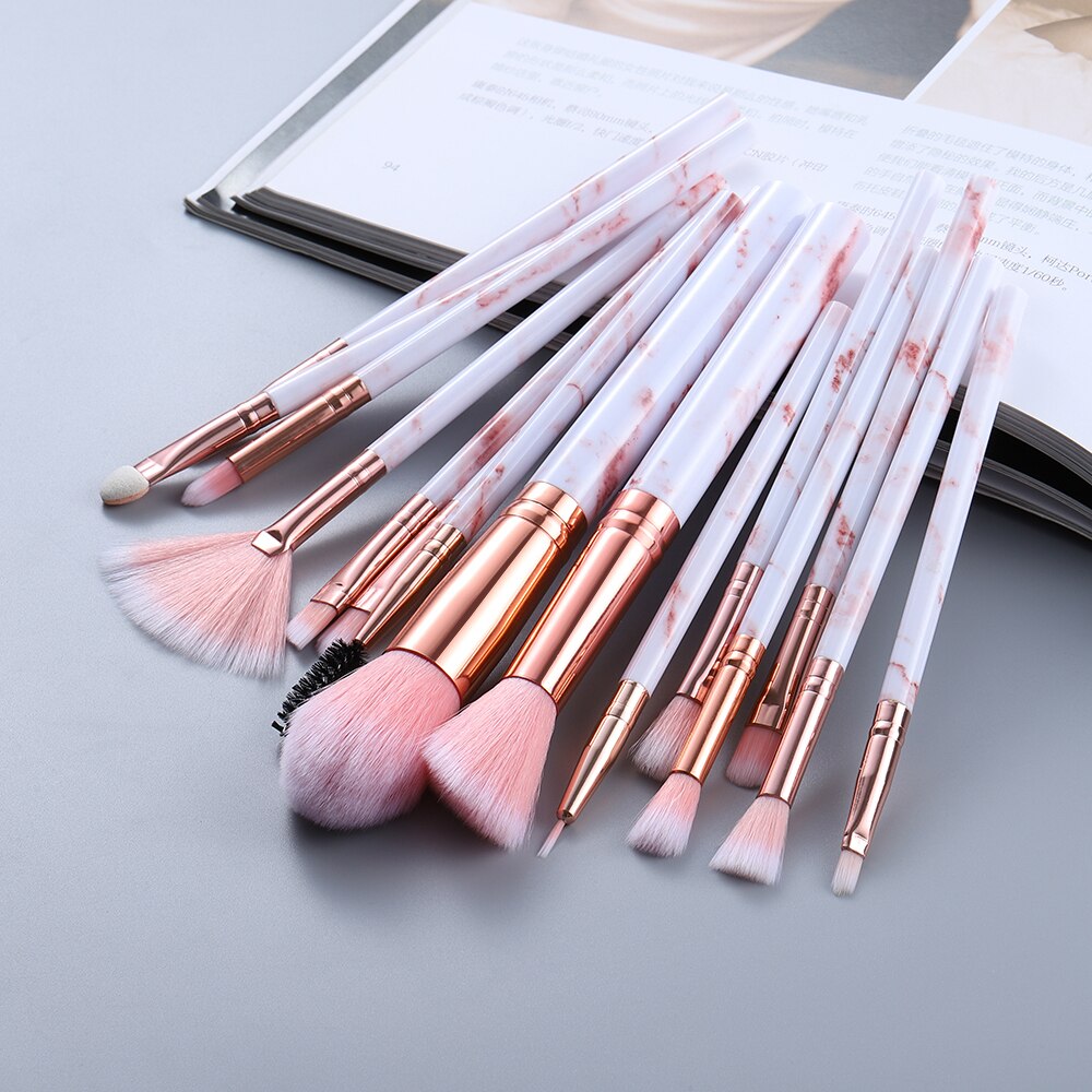 FLD10/15Pcs Marble Kabuki Makeup Brushes Set Cosmetic Eye Shadow Foundation Blush Blending Beauty Make Up Brush Tools Maquiagem: 15pcs pink