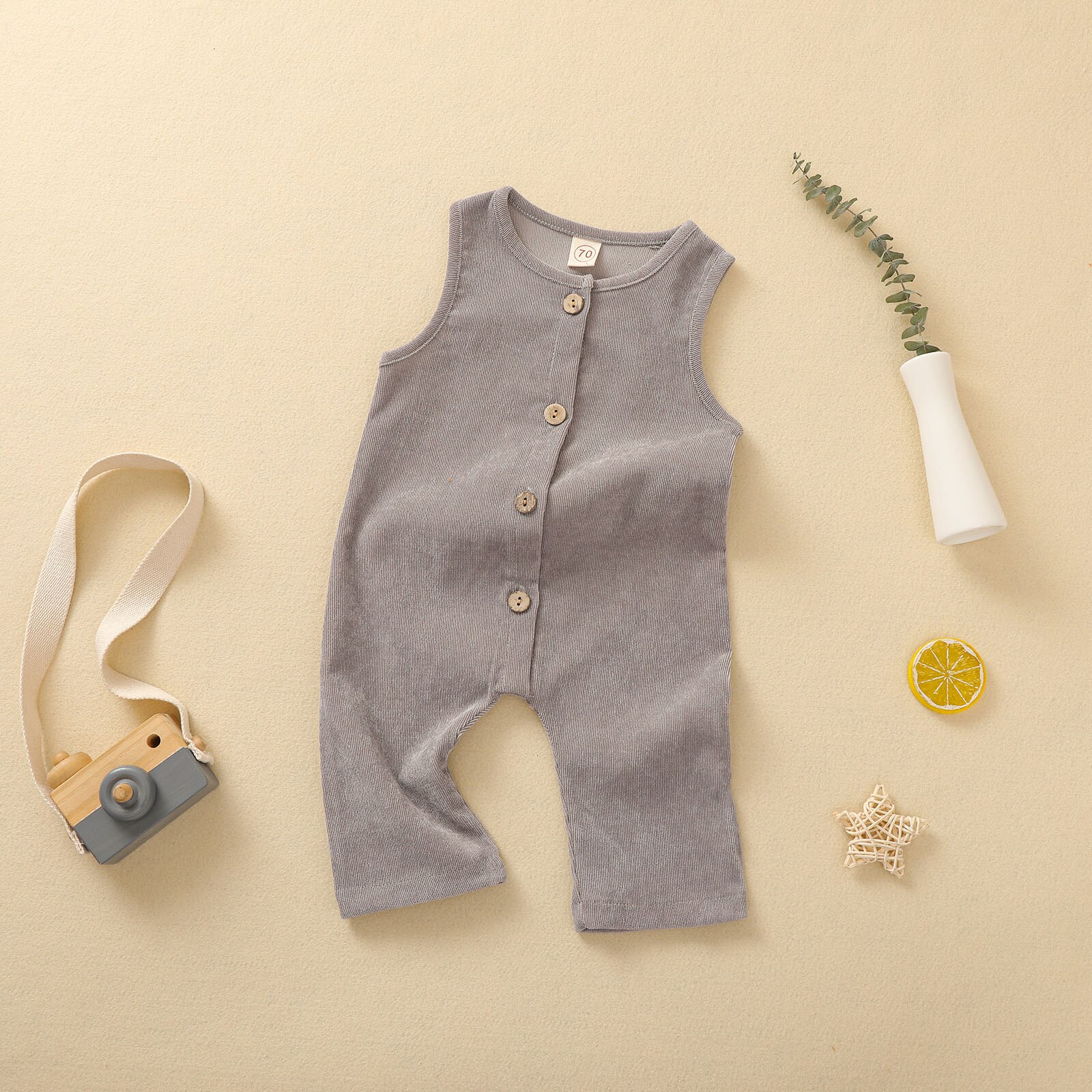 0-24M Zomer Baby Baby Meisje Jongen Romper Overall Effen Kleur Knop Mouwloze Jumpsuit Zomer Een Stuk