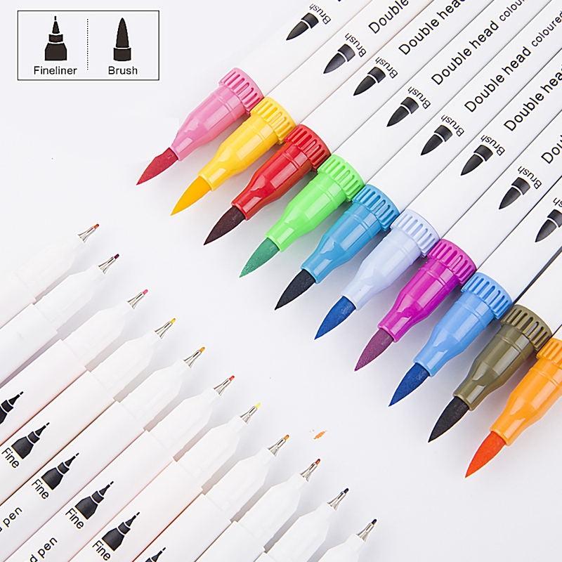 24/36/48/60/80/100 stk farver kunstmarkører fin liner dobbelt tip børste markør pen sæt til voksen tegning kalligrafi