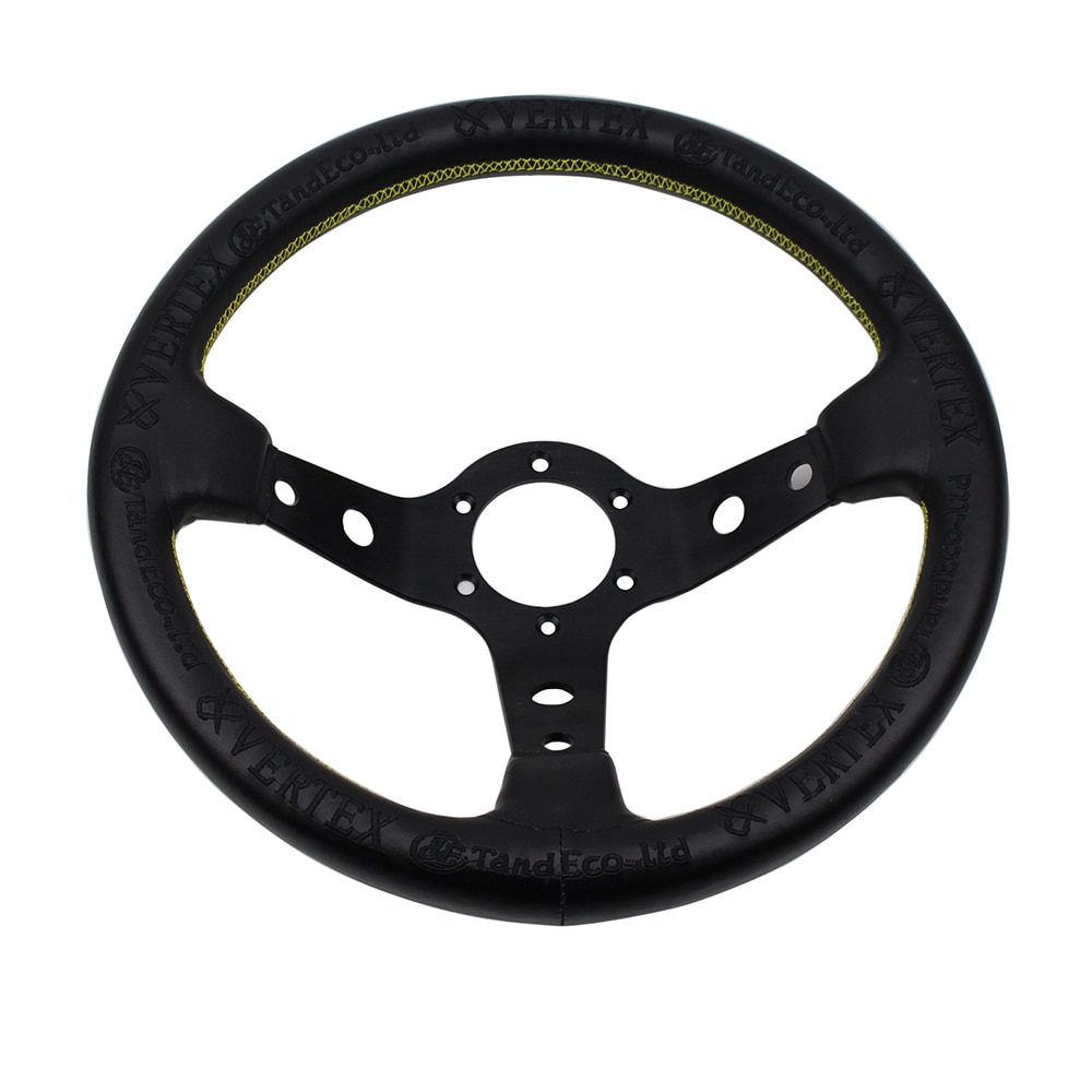 Universal Steering Wheel Black Vertex Leather 330mm Deep Dish Embroidery Tuning Drifting Sport Racing Steering Wheel