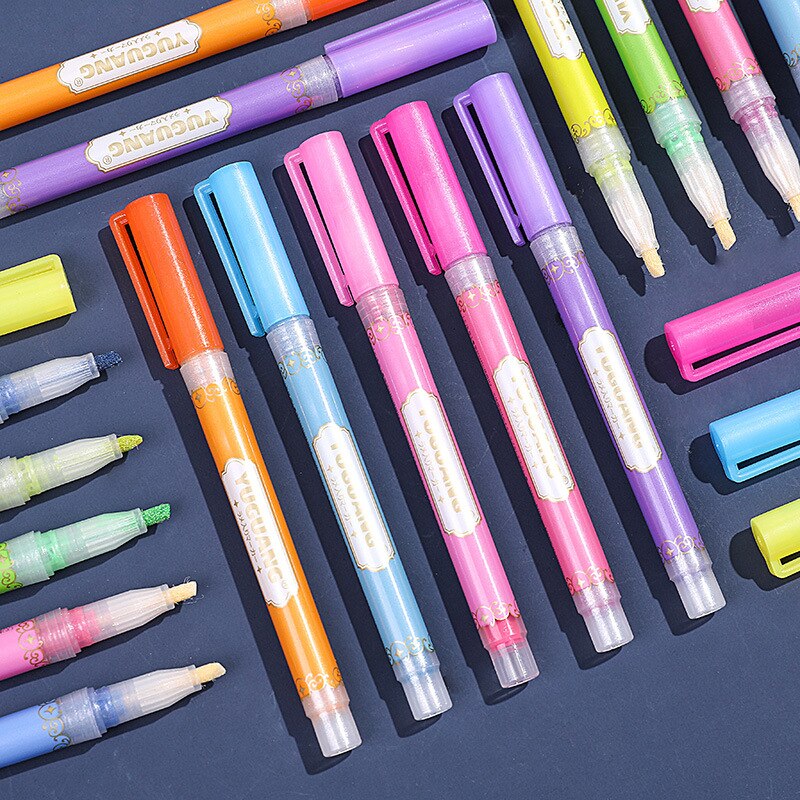 12 Stuks Glitter Markeerstift Kleurpen Geurloze Penbenodigdheden Pennen op Waterbasis Markers