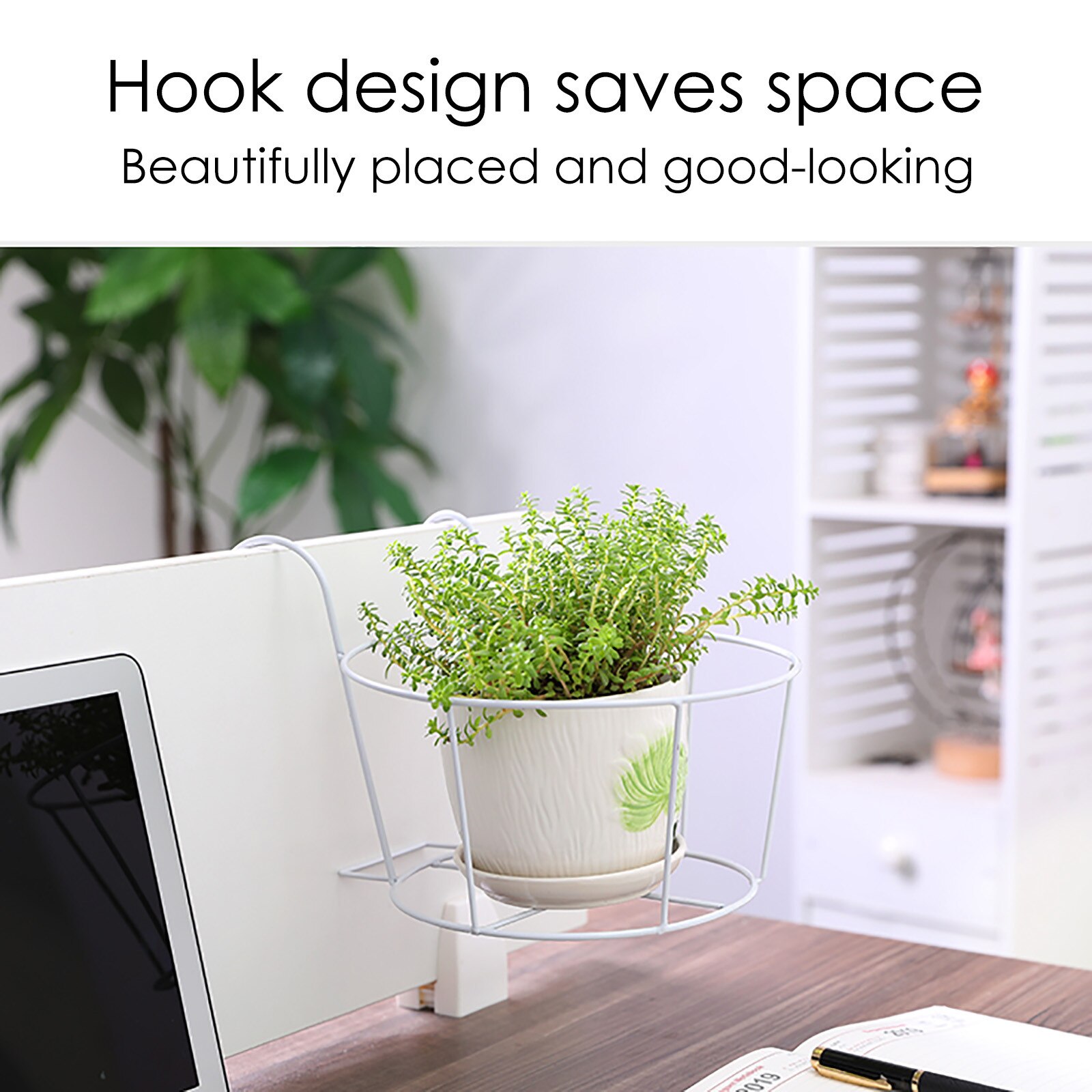 Soporte de Metal para plantas, Cestas colgantes para arte de Metal, soporte para maceta de flores sobre el riel, cerca de Metal, macetas, accesorios de cocina