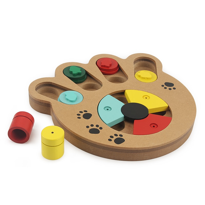 Interactive Toys For Dogs Foraging Food Treated Wood Dog Toy Eco-friendly Pet Toy Educational Pet Bone Paw Puzzle Toy