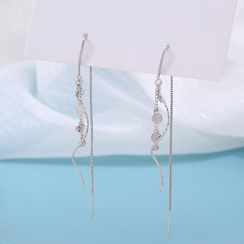 VOQ Silver Color Exquisite Wavy Simple Earrings Temperament Tassel Long Earrings Female Jewelry: green