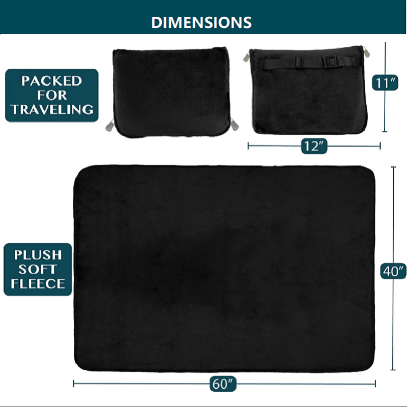 Couverture et oreiller de voyage, boucle à clipser, couverture combinée 2 en 1 en polaire douce et chaude pour avion, Camping, voiture, grande couverture compacte