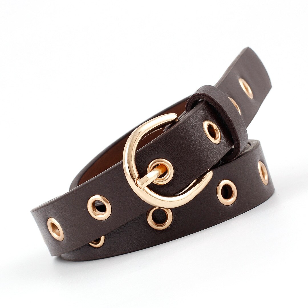 Cinturón de cuero con agujeros de ojal para mujer, cinturón ajustable con ojal fino y estrecho: green