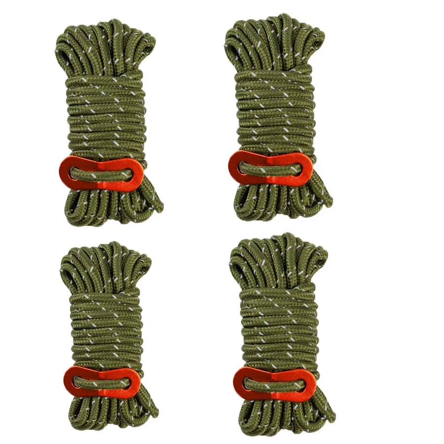 Cuerdas de Guylines para acampada, lona para tienda de campaña, escalada, senderismo, mochilero, líneas de Guy al aire libre, cuerdas para tienda, cuerda ligera para acampar: Verde