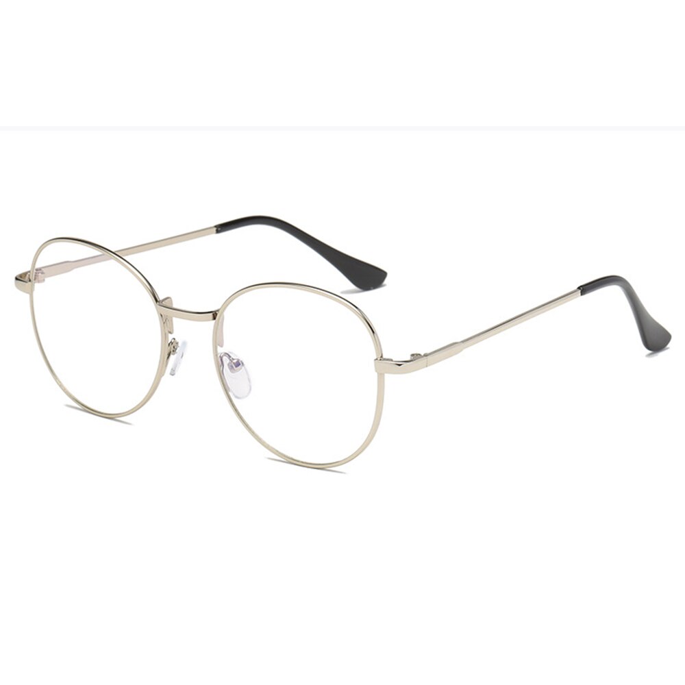 Retro anti blå lys brille ramme metal runde optiske briller linse almindelige briller briller til mænd kvinder unisex: Sølv