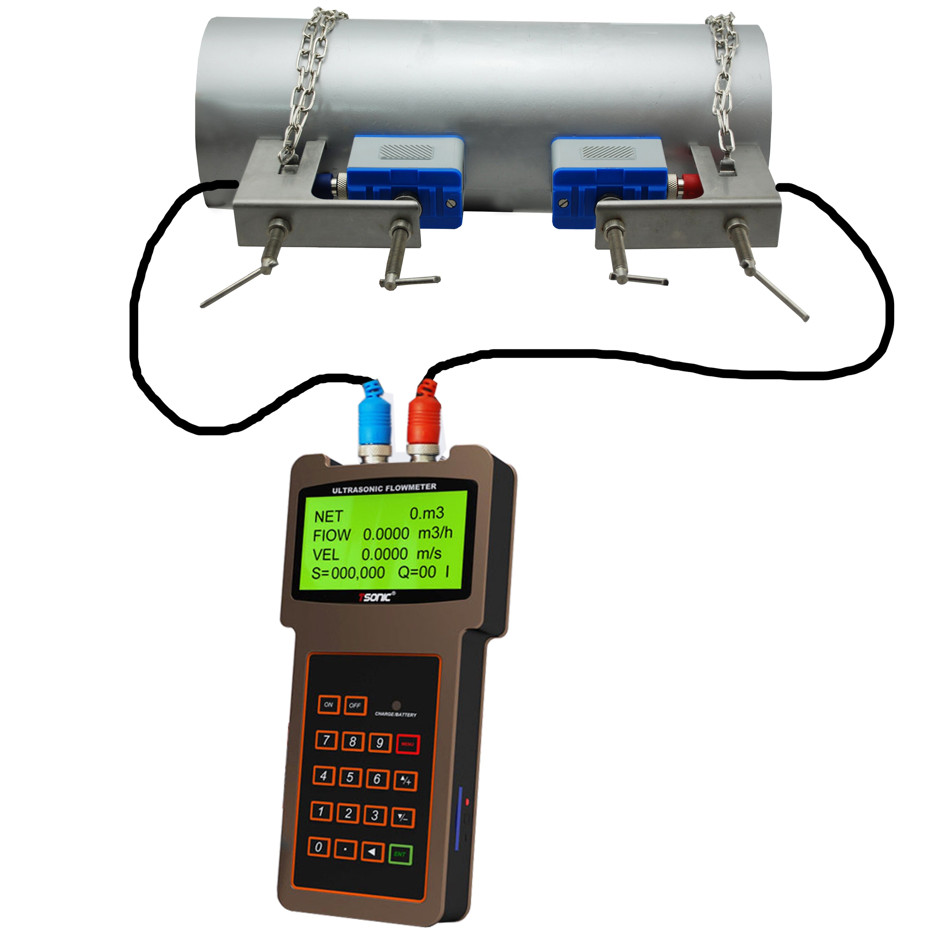 TUF-2000H Portable Liquid Flow Meter Ultrasonic Flowmeter with TS-2 Sensor for Pipe DN25-100mm