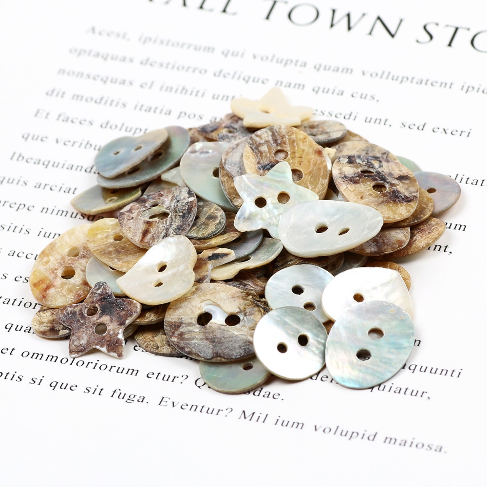 50pcs Star Heart Round Natural Shells 2 Hole Buttons Color Japan Mother of Pearl MOP Shell Button Garment Sewing Accessories DIY