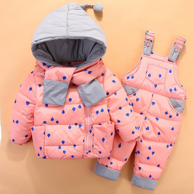 Baby Jongens Winter Snowsuit Kinderen Donsjack Overalls Sneeuw Pak 1-4 Jaar Kinderen Meisjes Jas Kleding Set baby Pak: Pink / 3T