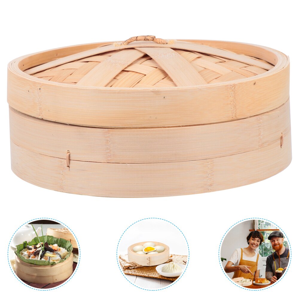 1 Set Chinese Bamboo Steamer Bamboo Food Steamer with Lid Kitchen Cooking Tool: 26CM