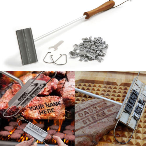 BBQ Grill Branding Eisen Unterschrift Name Kennzeichnung Stempel Werkzeug Fleisch Steak Burger 55 x Buchstaben und 8 räume