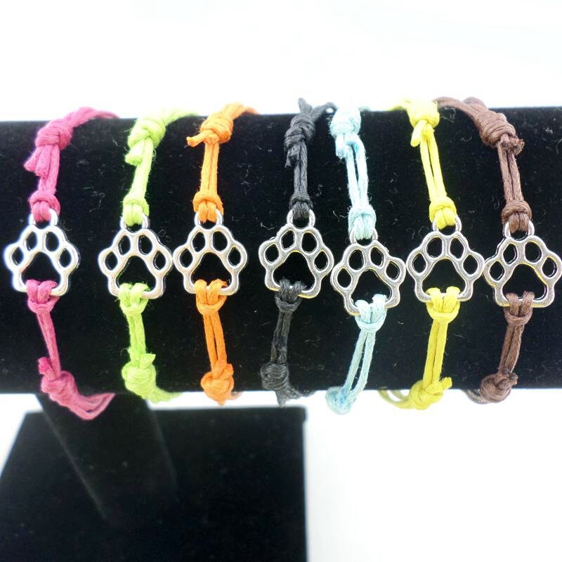 Pulsera de la amistad con huella de perro gato para hombre y mujer, 3 uds., dijes, cordón rojo, ajustable, tobillera,