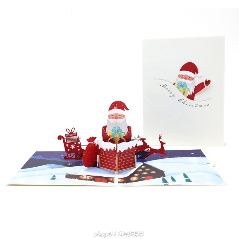 3D Muzyka pop w górę święty mikołaj kartki z życzeniami pocztówki zaproszenia z kopertą na prezenty dla dzieci N19 20 Dropshipping