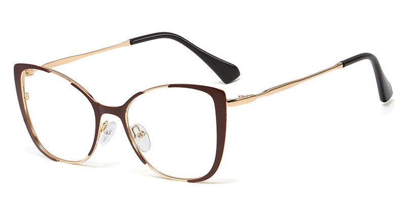 Peekaboo retro Katze Auge brille rahmen für frauen optische damen artikel klar objektiv metall brillen Rahmen weibliche dekoration: Braun Gold