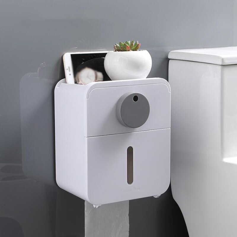 Toilet Roll Holder Waterproof Paper Towel Holder Wall Mounted Wc Roll Paper Stand Case Tube Storage Box Bathroom Accessories: white