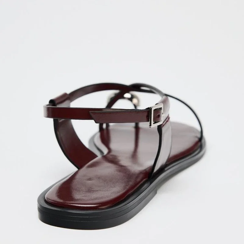 Sandalias planas con de hebilla y correa cruzada para mujer, zapatillas planas informales con decoración de Metal a la , zapatos de playa cómodos, verano