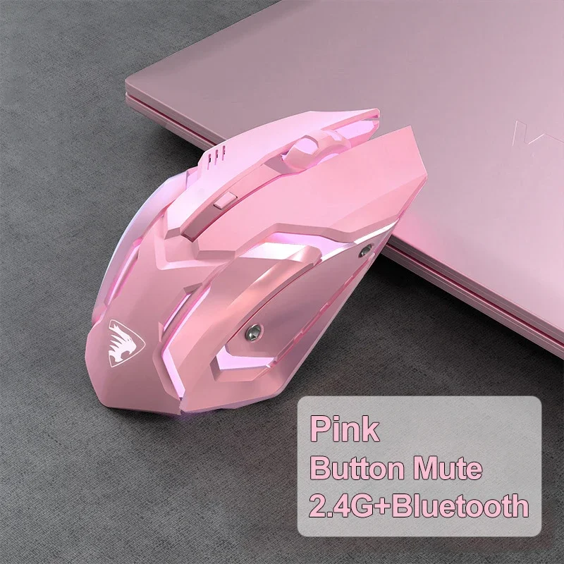 Spillmus oppladbar 2.4 g trådløs bluetooth-mus lydløs ergonomisk mus for datamaskin bærbar pc led-bakgrunnsbelyst mus: Rosa