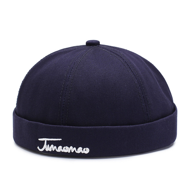 Skullcap bremless lue unisex skullcap sailor cap cuff vintage beanie lue solid bokstav broderi bomull kort beanie stropp cap: Marinen