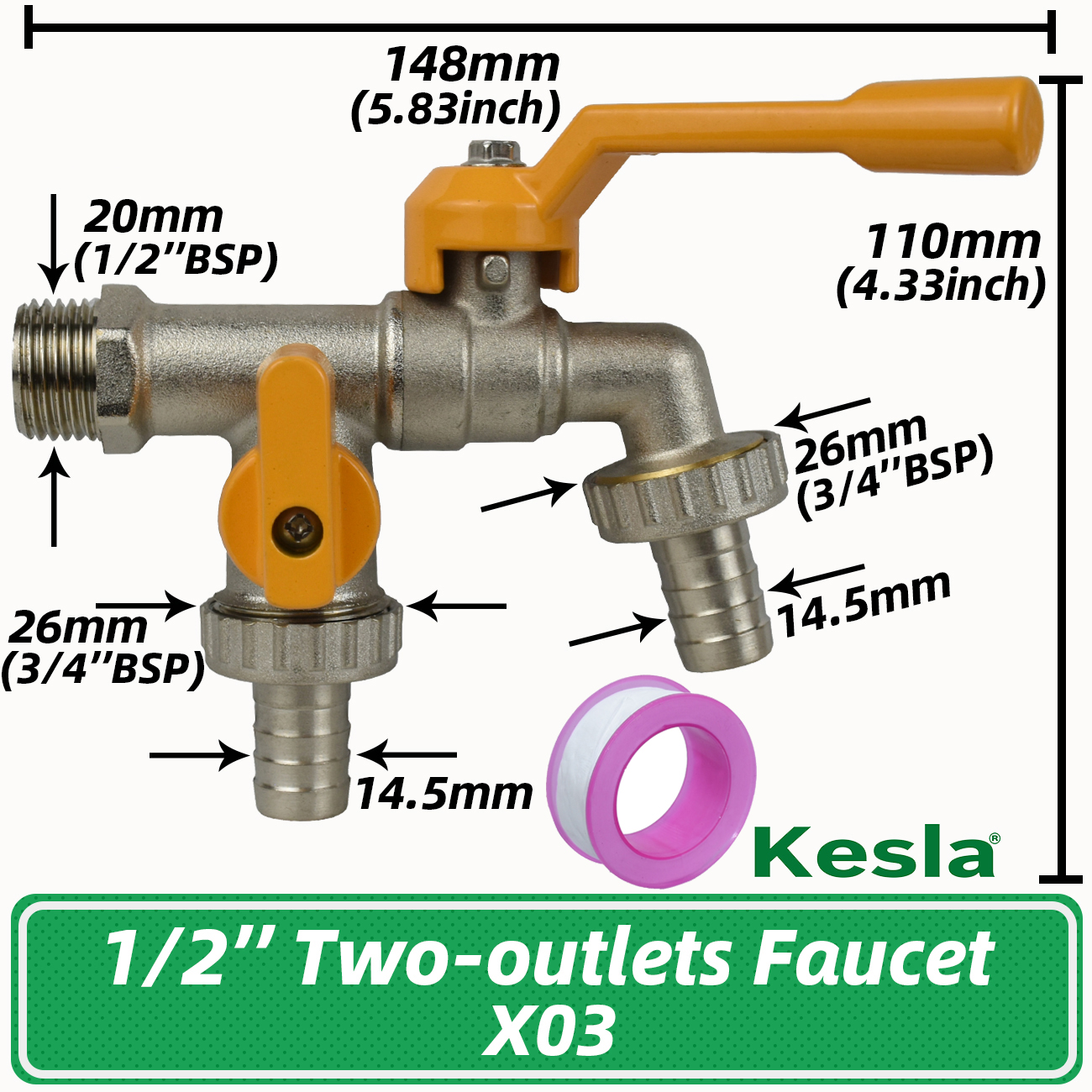 Garden 1/2'' 3/4'' Brass Water Faucet Water Splitter 1-Way 2-Way Connector Coupling Adapter Valve Switch Irrigation Tap Replace: black