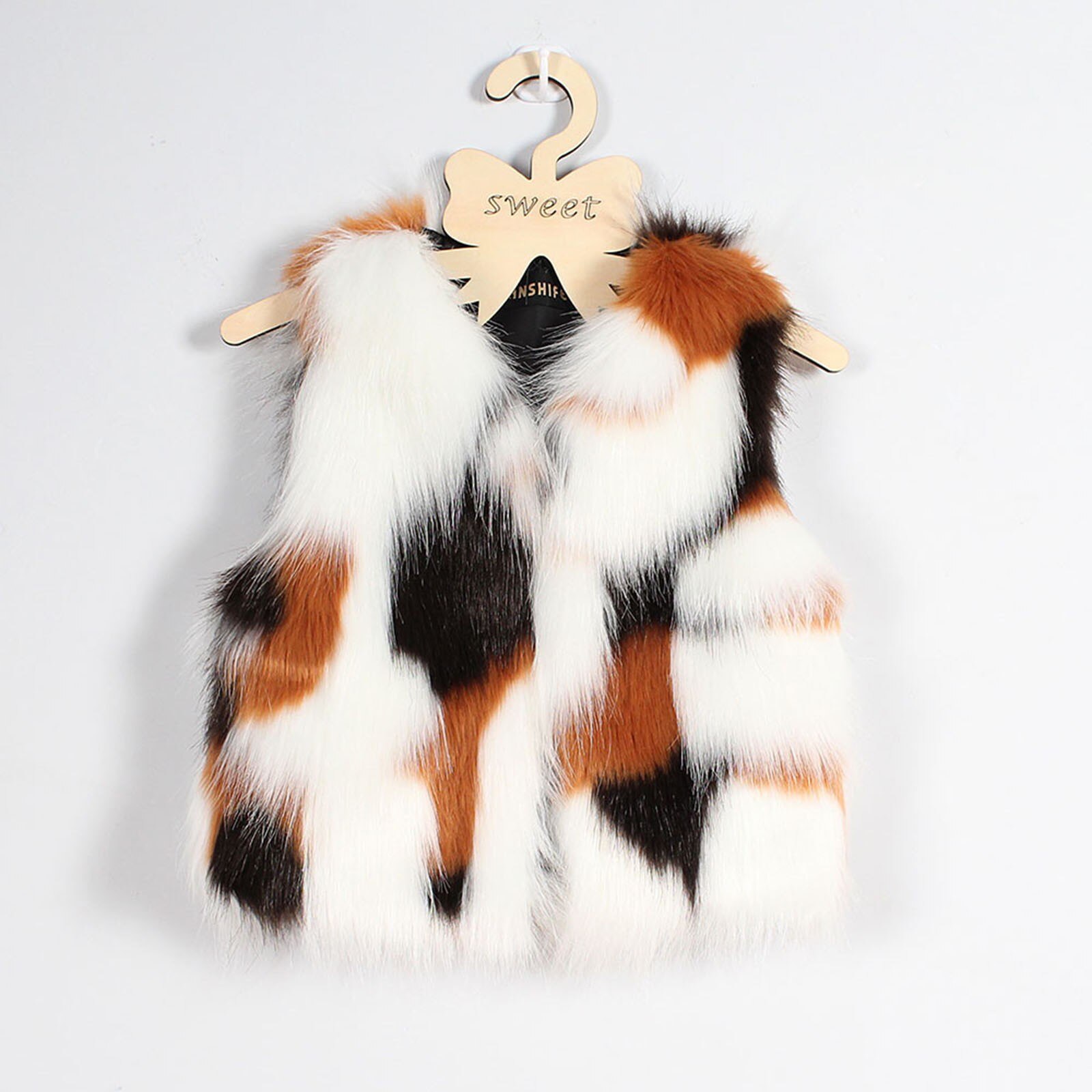 Autumn and winter girls' imitation fur stitching vest jacket boutique wool blended vest thick jacket warm jacket F4*