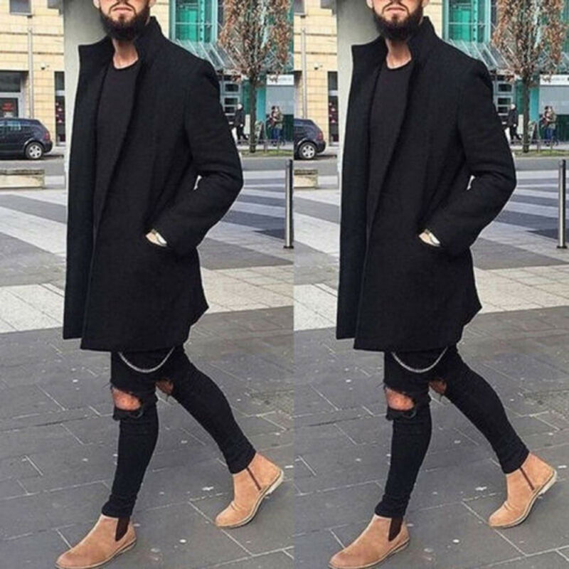 Efterår vinter mænd fritidsfrakke tyk ulden trenchcoat business mandlig solid klassisk overfrakke mellemlange jakker toppe