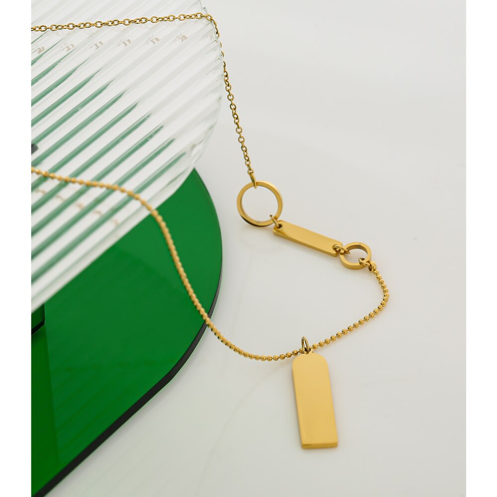 Yhpup Mode Stalen Sieraden Trendy Goud Kleur Metalen Hanger Vierkante Ketting Choker Ketting Collane Donna Verklaring Voor Vrouwen