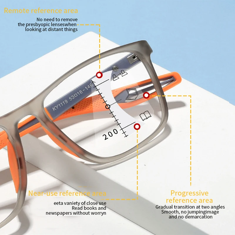 Lunettes de lecture multifocales progressives pour femmes et hommes, monture TR90, Anti-lumière bleue, sport, bifocales, presbytie, avec dioptrie