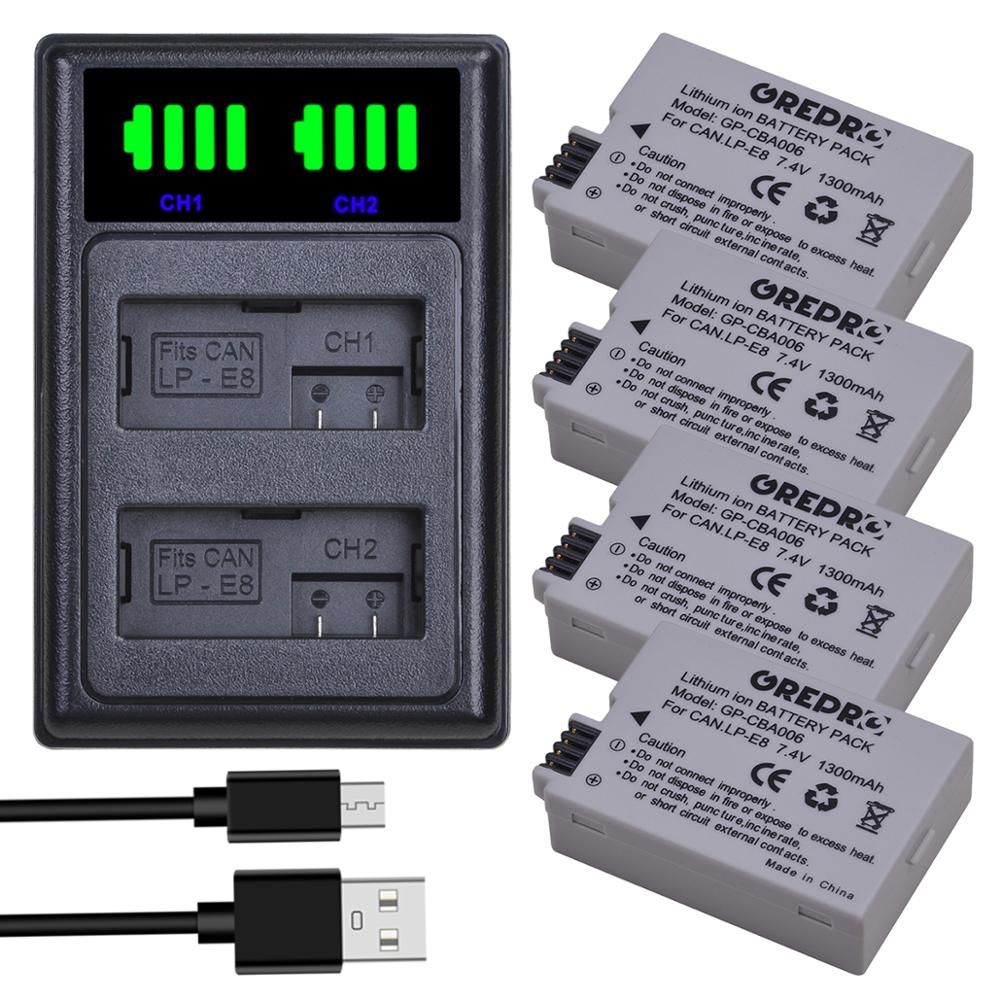 2Pcs LP-E8 LPE8 LP E8 Camera Battery + LED Dual Charger with type-C port for Canon EOS 550D 600D 650D 700D X4 X5 X6i X7i T2i T3i: 4B with Charger