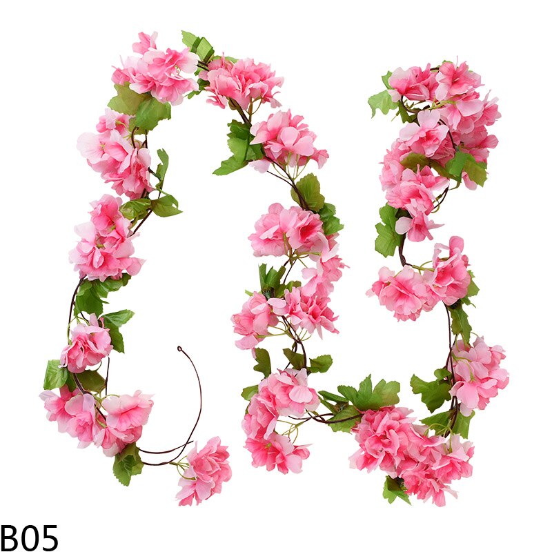 225cm konstgjorda sidenblommor 18 klasar körsbärsrankor rottinggirland vägghängande konstgjorda körsbärsblommor vinstockar bröllop heminredning: B05