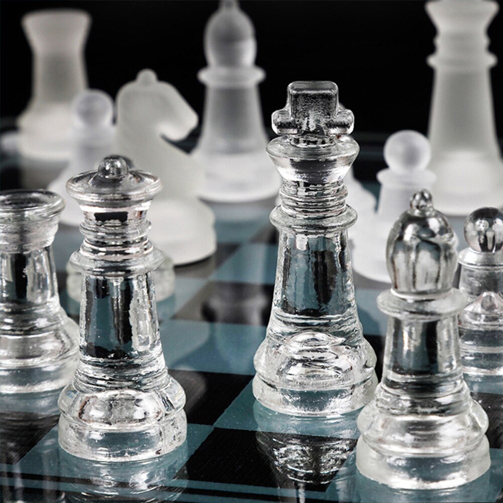 Glass Chess Set Frosted For Adults Kids Home Clear With Chessboard Portable Fully Functional Gaming Party