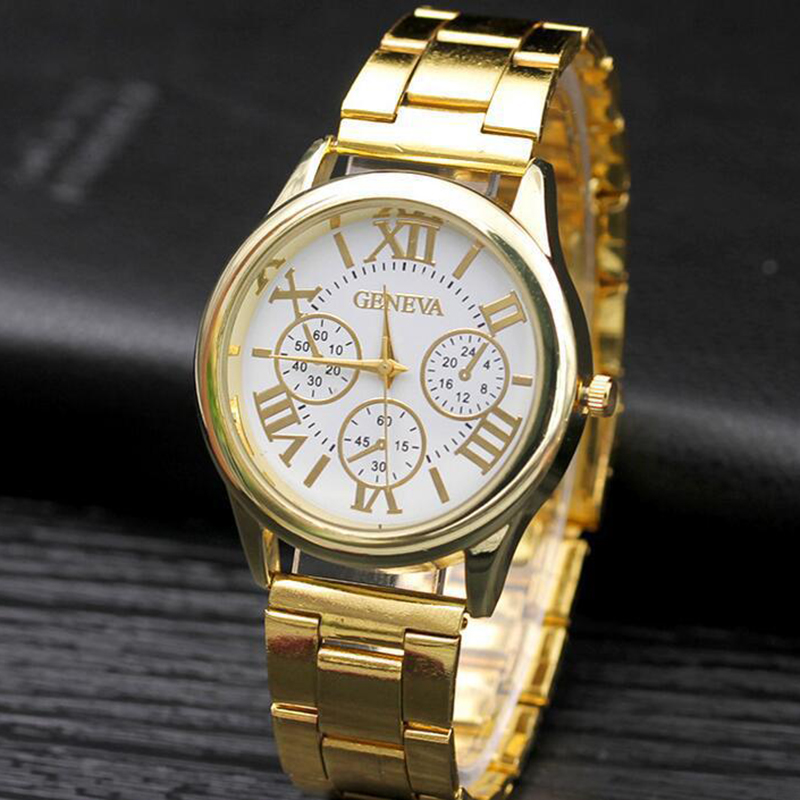 Reloj de cuarzo informal MAYZHISU para hombre, reloj de pulsera de cuarzo de acero inoxidable con 3 ojos dorados de gama alta, reloj masculino de lujo ligero: Bronze
