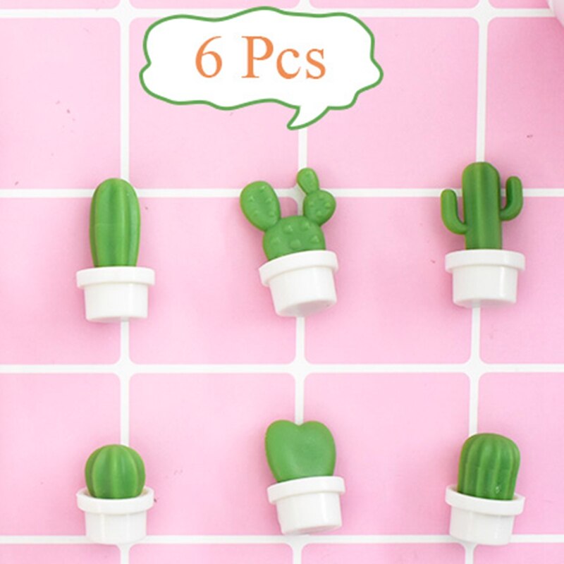 6pcs/set Top1 Fridge Magnet Cute Cactus Fridge Magnets Small Cactus Succulent Plant Refrigerator Decorations Message Sticker: White