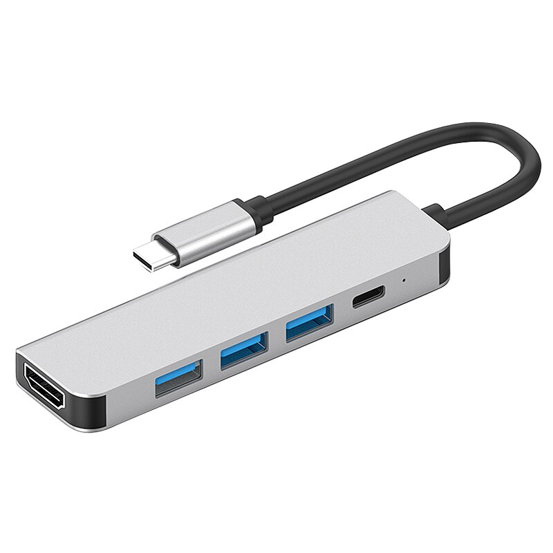 Station d'accueil 5-en-1, adaptateur de convertisseur d'interface TYPE-C vers USB3.0X3 + 4K HDMI + PD, prise en charge de l'ordinateur TYPE-C canaux: Default Title