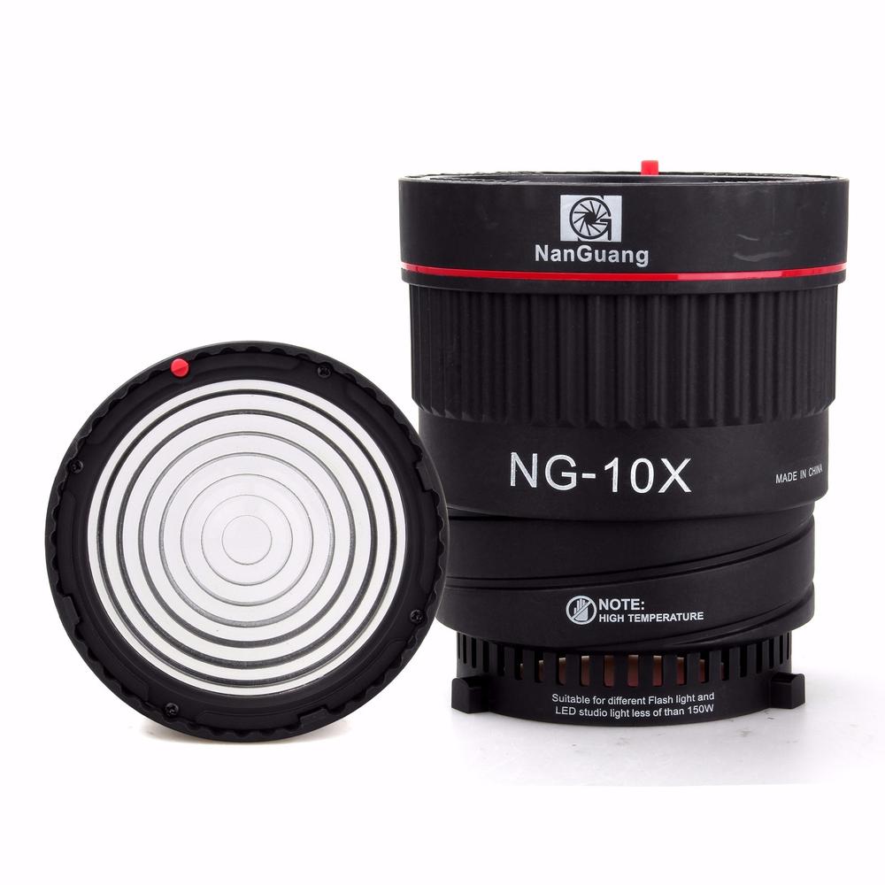 Nanguang NG-10X Studio lumière mise au point lentille Bowen monture pour Flash lumière LED avec 4 couleur filtre lumière ensemble accessoires de photographie