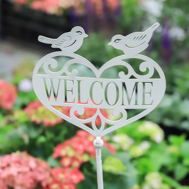 insert metal white garden welcome sign