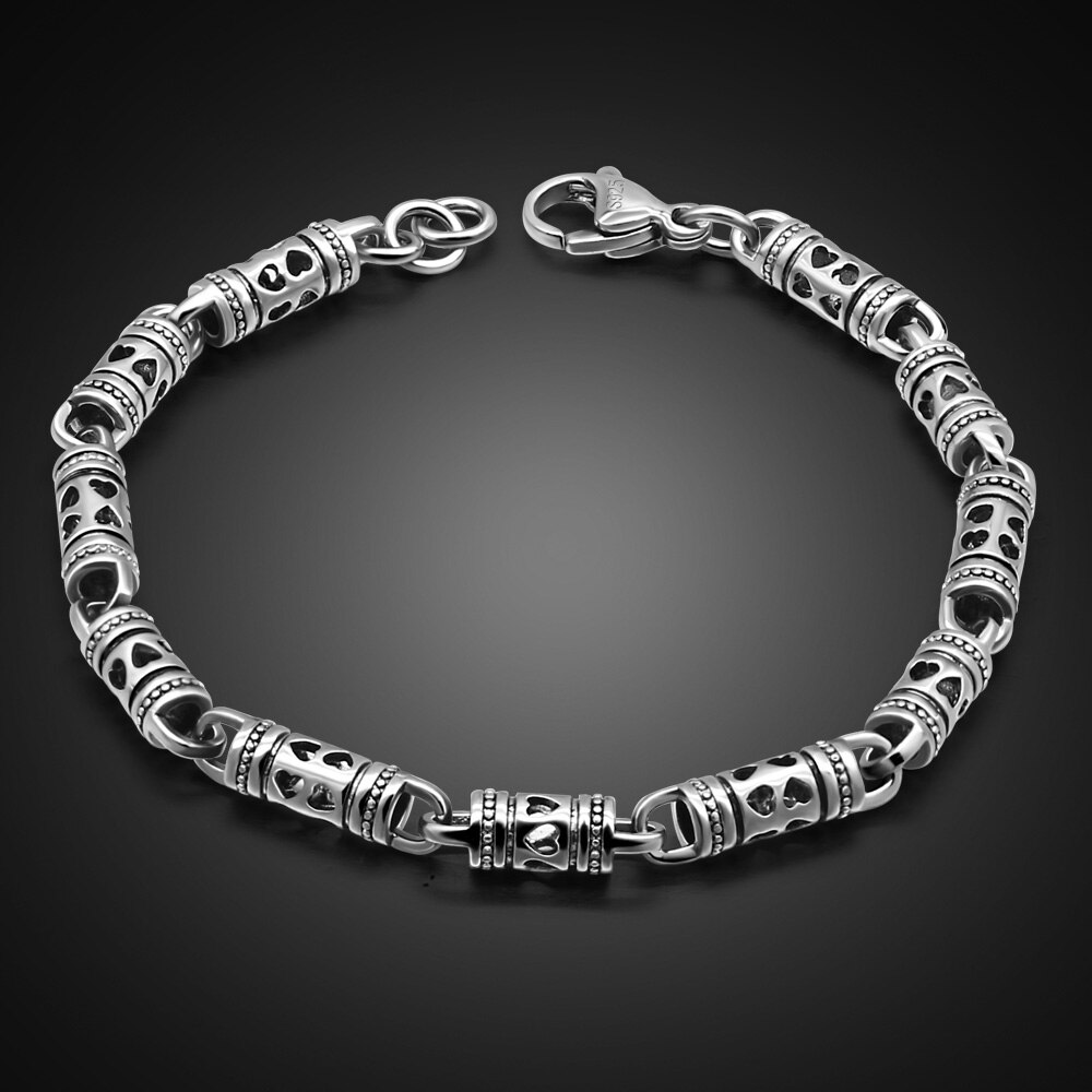 Collana con ciondolo da uomo in vero argento Sterling 100% 925 Punk Hip-Hop 24 pollici catena moda uomo/ragazzo gioielli in argento tailandese retrò: Bracelet 17.5cm