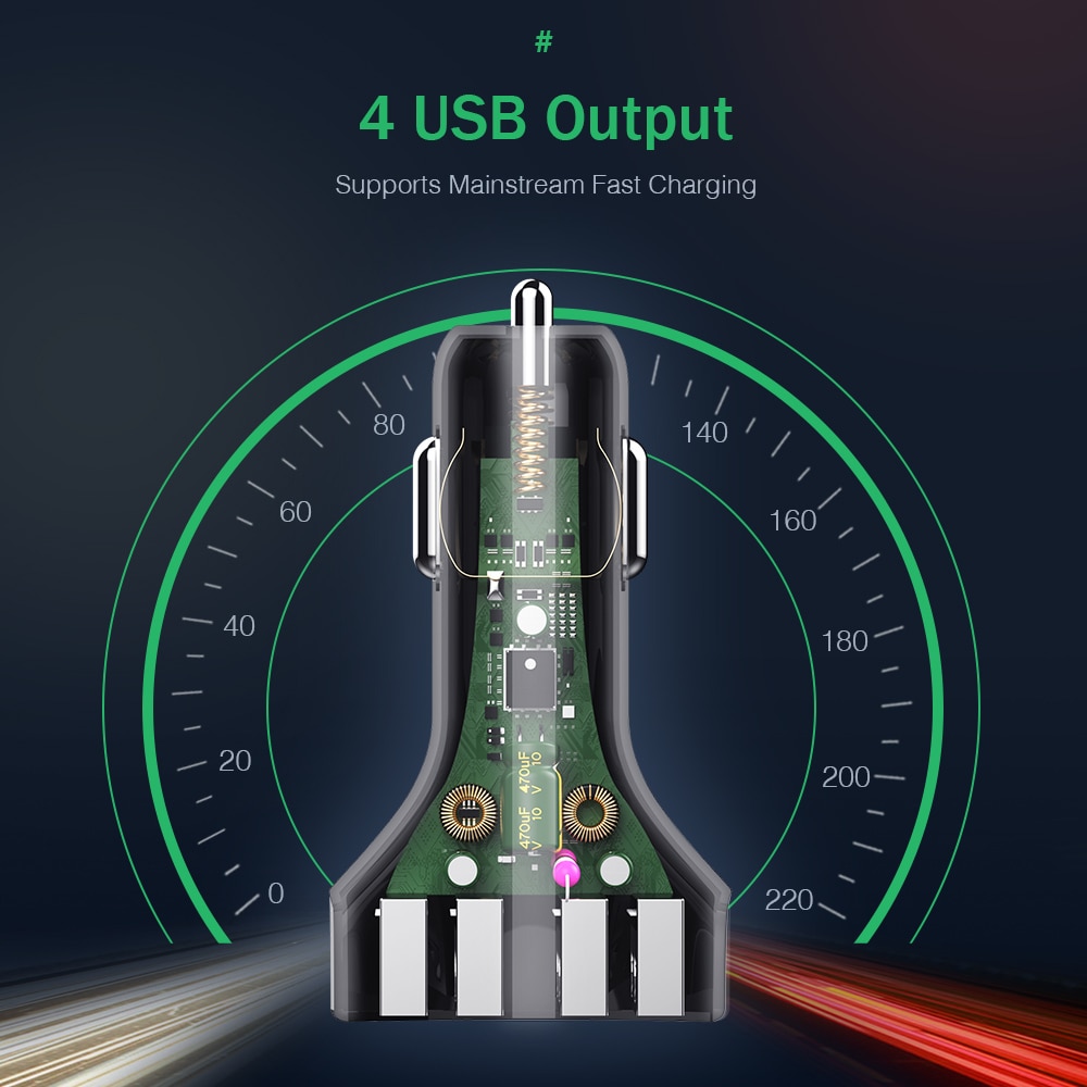 YKZ Car Charger Quick Charge QC 3.0 Car-Charger 4 Ports Fast Car phone Charger Phone Car USB Charger for Samsung Xiaomi iPhone