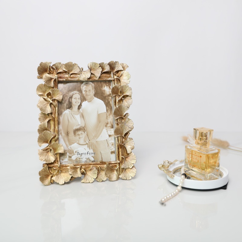6 Inch European Gold Gingko Leaf Resin Photo Frame... – Grandado