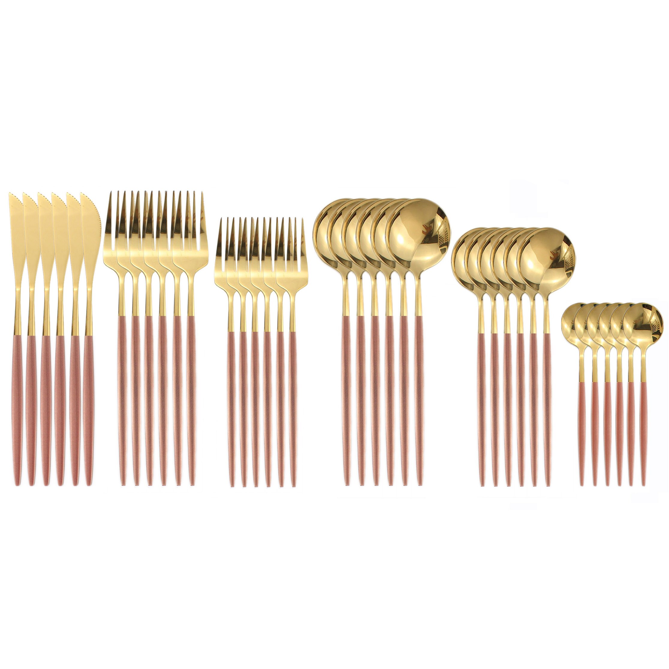 36Pcs Zwart Goud Servies Set Gouden Lepels Vorken Messen Bestek Sets Roestvrij Staal Slverware Midden Mes Vork Eetlepel: 36pcs Pink Gold