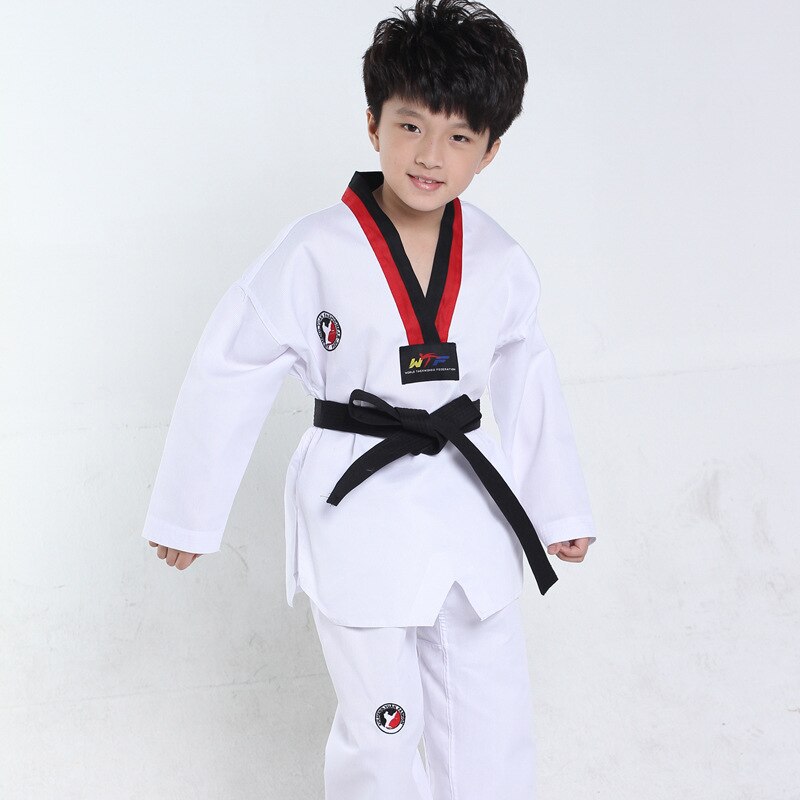 Tae Kwon Uniformen Past TKD Taekwondo Kleding Sets Unisex Kind Borduurwerk Taekwondo Karate Kleding: black / L