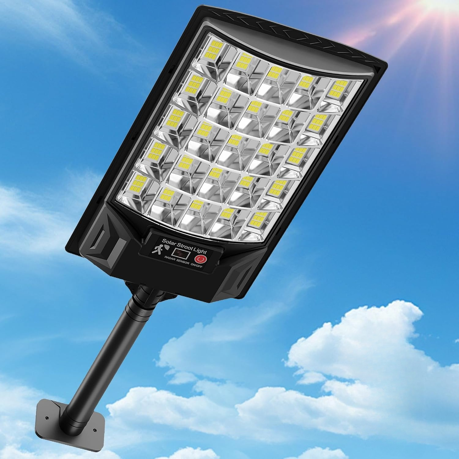 Straatverlichting op zonne-energie Buiten Buiten Waterdichte LED-straatverlichting met bewegingssensor, zonne-verlichting buiten voor parkeerplaats