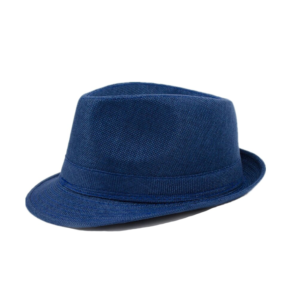 SHOWERSMILE-chapeaux Fedora pour hommes, casquette de plage d&#39;extérieur uni en lin uni, kaki, Style britannique, pour le printemps et l&#39;été: Navy